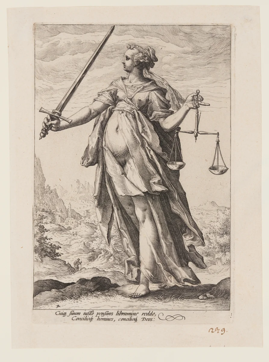 Justice, from The Virtues by Jacob Matham, print, 1593