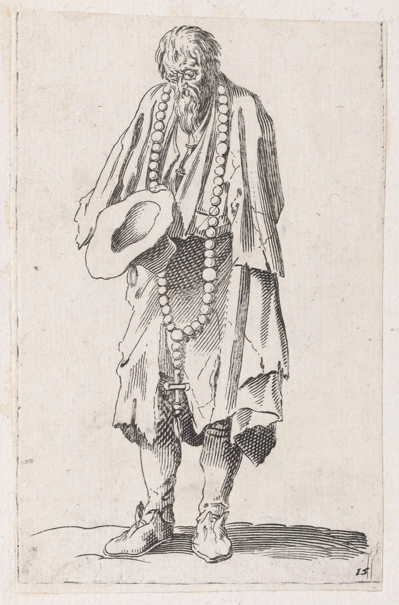 Reverse Copy of Le Mendiant au Rosaire (The Beggar with a Rosary), from Les Gueux suite appelée aussi Les Mendiants, Les Baroni, ou Les Barons (The Beggars, also called the Barons) by anonymous, print, 1625-1700