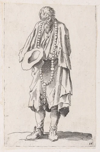 Reverse Copy of Le Mendiant au Rosaire (The Beggar with a Rosary), from Les Gueux suite appelée aussi Les Mendiants, Les Baroni, ou Les Barons (The Beggars, also called the Barons) by anonymous, print, 1625-1700