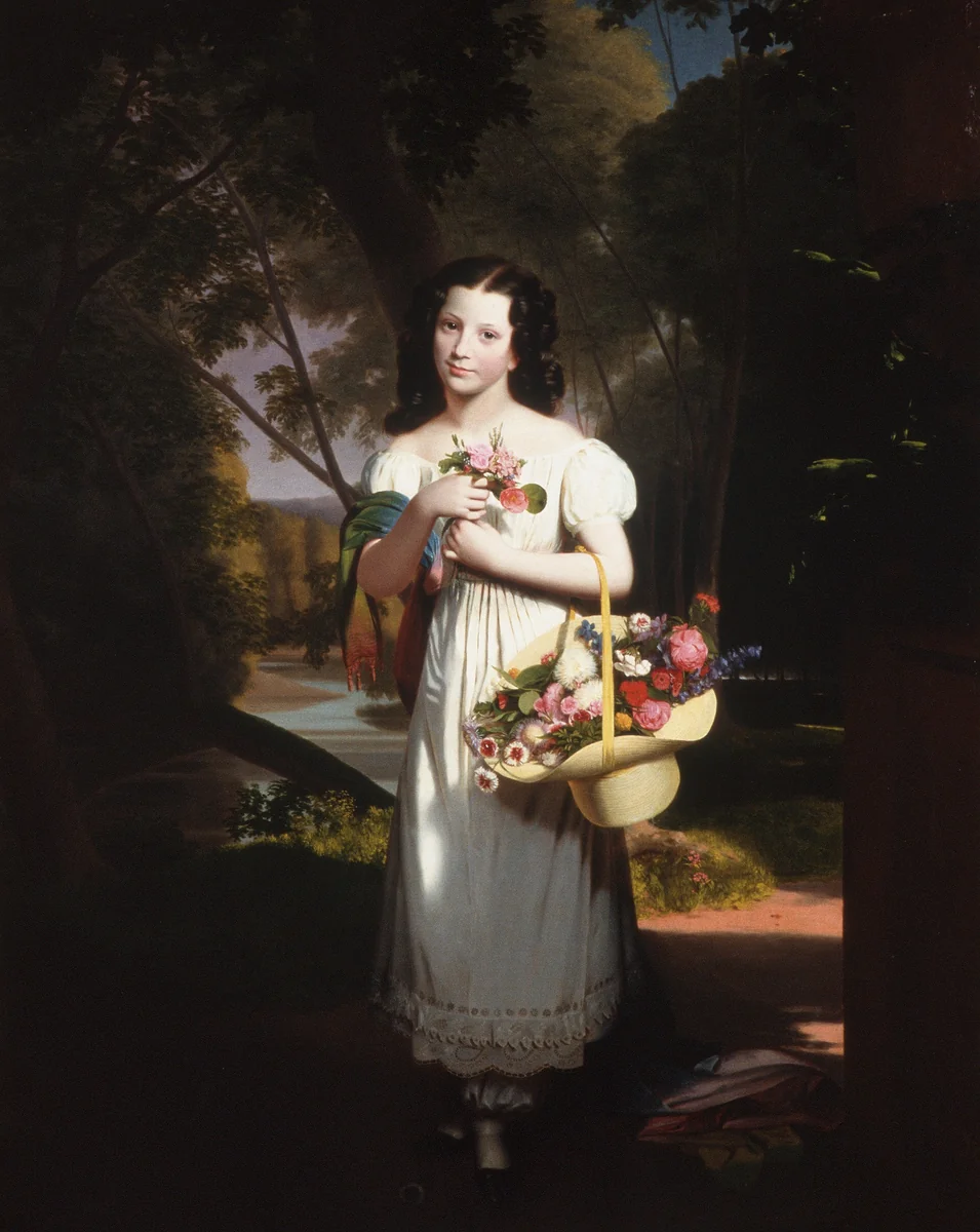 Little Girl with Flowers (Amelia Palmer) by Charles Cromwell Ingham, artwork, 1827-1830