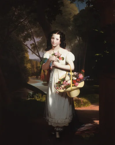 Little Girl with Flowers (Amelia Palmer) by Charles Cromwell Ingham, artwork, 1827-1830