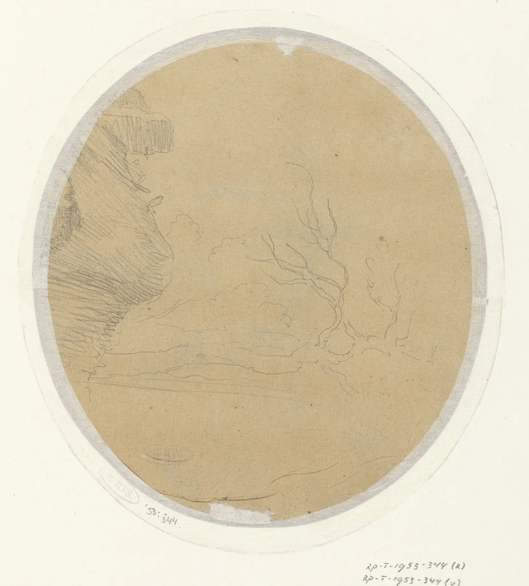 Landschap met ruïnes en een boom by Jean Jacques de Boissieu, drawing, 1746-1810