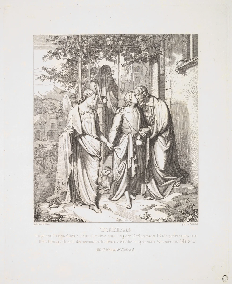 Tobias Takes Leave of his Father by Ferdinand Anton Krüger, print, 1829