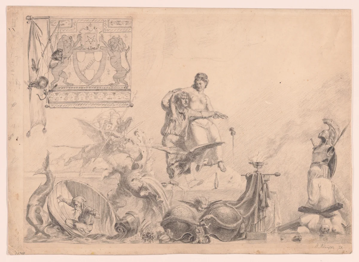 Phantasie und Künstler (Imagination and the Artist) (recto); Studie zu Phantasie und Künstler (Study for Imagination and the Artists) (verso) by Max Klinger, drawing, 1873
