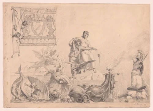Phantasie und Künstler (Imagination and the Artist) (recto); Studie zu Phantasie und Künstler (Study for Imagination and the Artists) (verso) by Max Klinger, drawing, 1873