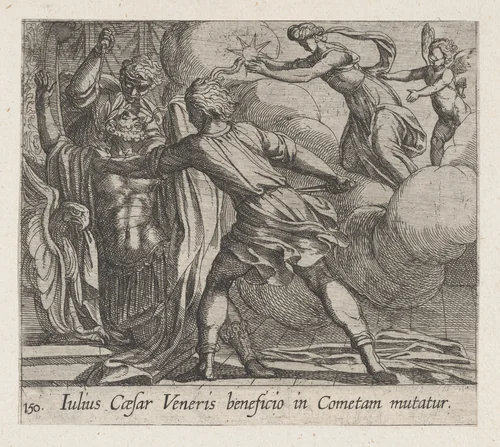 The Murder of Julius Caesar (Iulius Caesar Veneris beneficio in Cometam mutatur), plate 150 from Ovid's "Metamorphoses" by Antonio Tempesta, print, 1606