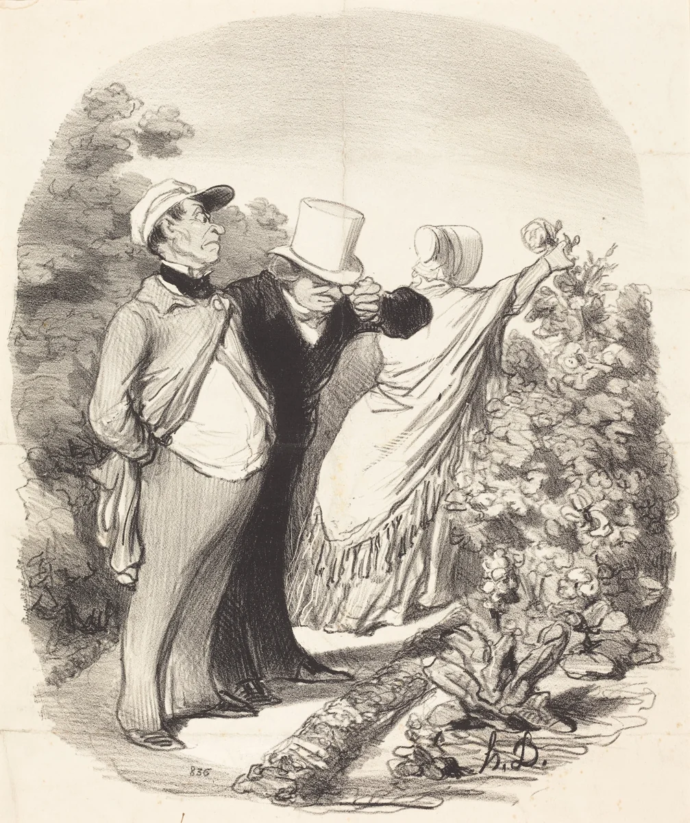 Allons bon!... voila que'elle me cueille une rose... by Honoré Daumier, print, 1846