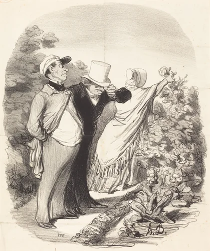Allons bon!... voila que'elle me cueille une rose... by Honoré Daumier, print, 1846
