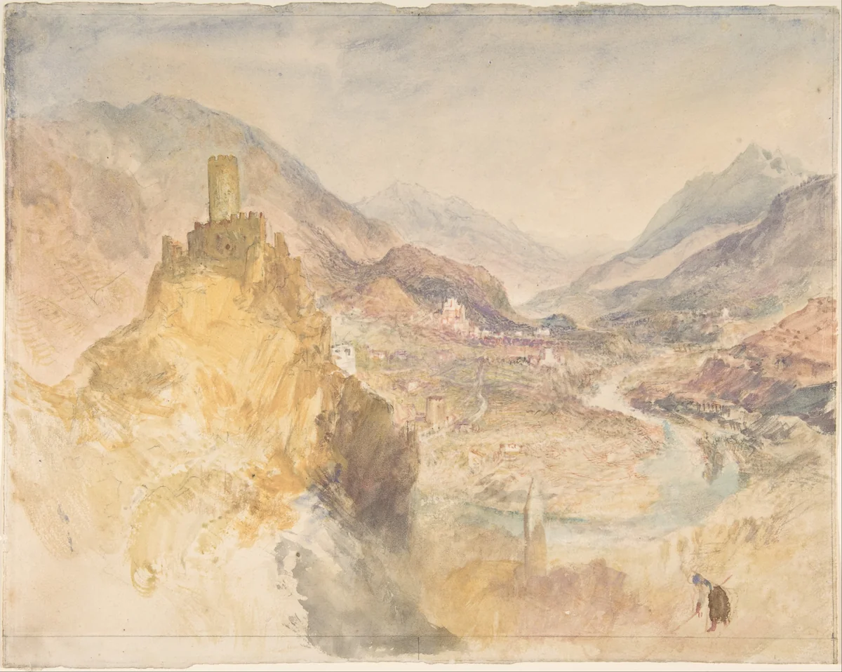 Chatel Argent and the Val d'Aosta from above Villeneuve by Joseph Turner, drawing, 1836