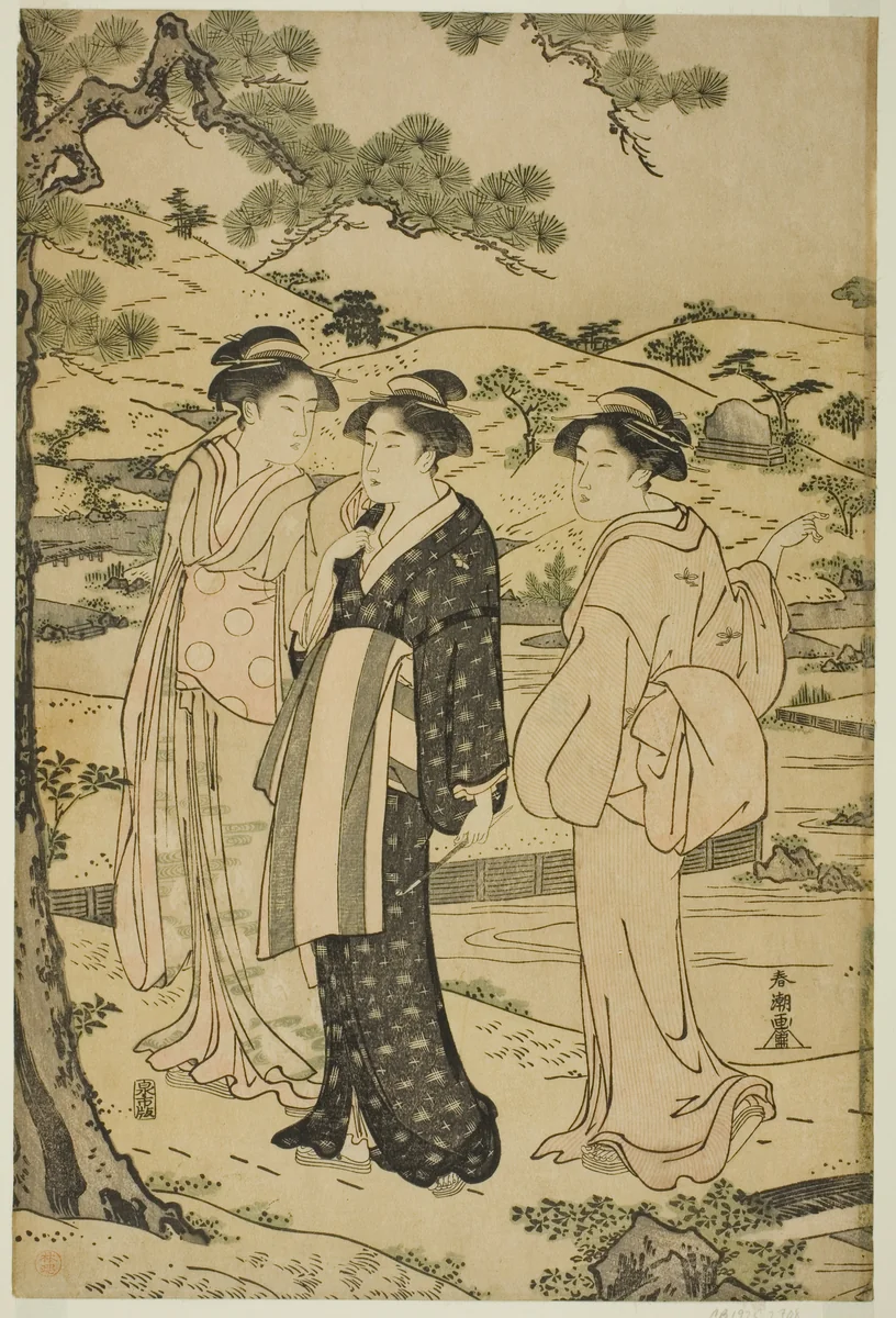 Women Visiting an Inari Shrine by Katsukawa Shuncho, print, 1775-1806
