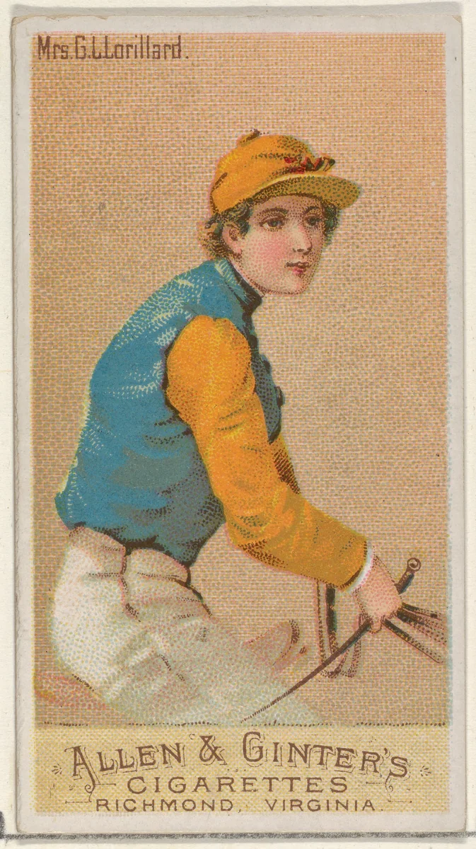 Mrs. G.L. Lorillard, from the Racing Colors of the World series (N22a) for Allen & Ginter Cigarettes by Allen & Ginter, print, 1888