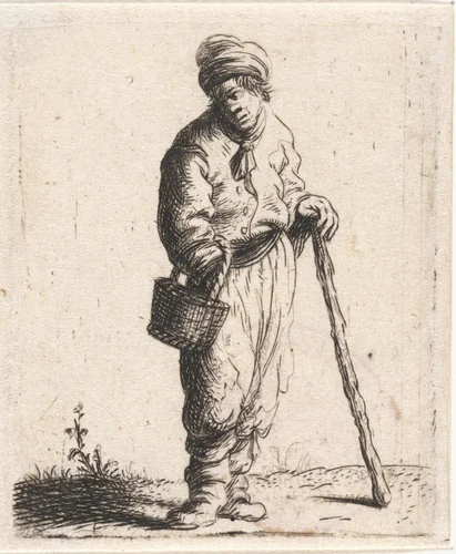 Man met mand en wandelstok by Jan Gillisz van Vliet, print, 1632