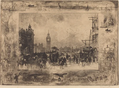 Westminster Bridge by Félix-Hilaire Buhot, print, 1884
