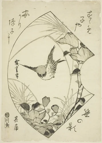 Autumn Flower and Sparrow by Utagawa Hiroshige (歌川広重), print, 1830-1840