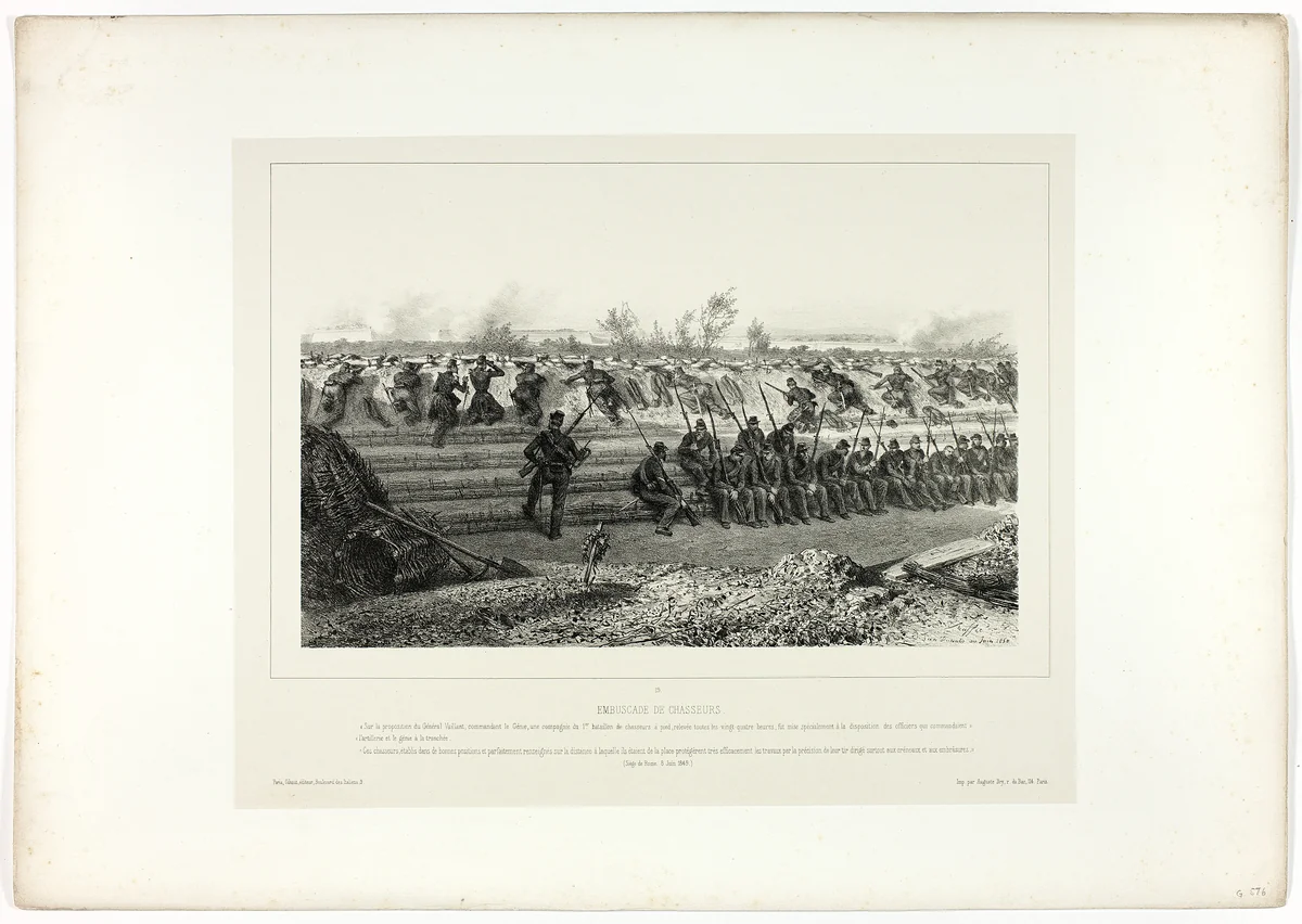 Light infantry ambush, from Souvenirs d’Italie: Expédition de Rome by Denis Auguste Marie Raffet, print, 1858