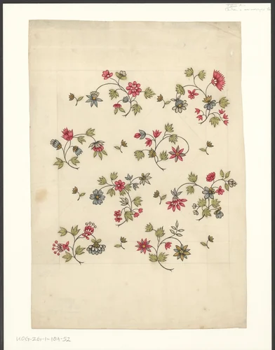 Ontwerp voor een sits met bloemen en takken by anonymous, drawing, 1750-1799