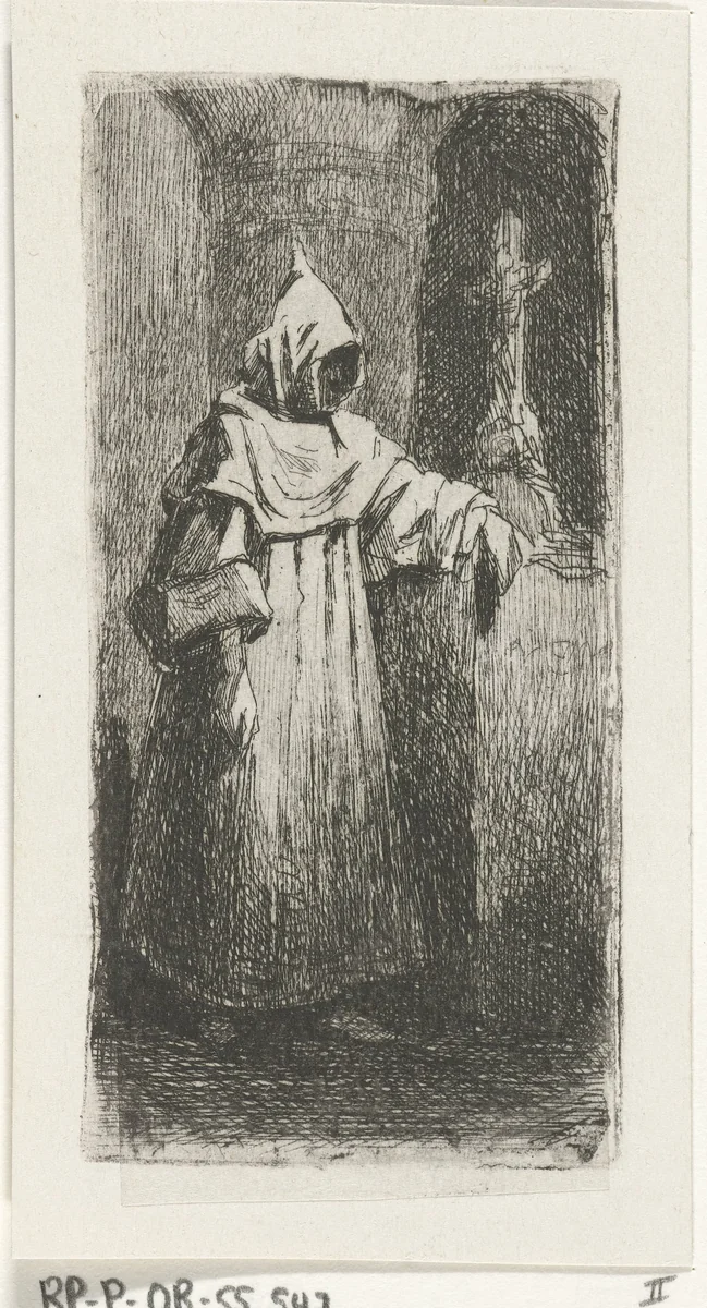 Monnik bij een kruisbeeld by Lambertus Hardenberg, print, 1837-1900