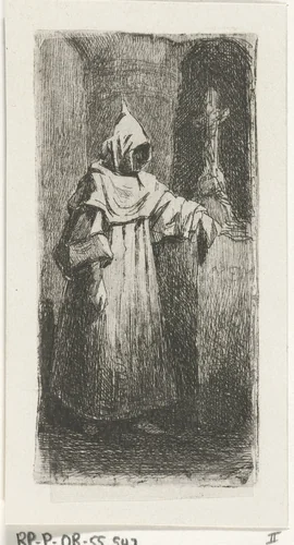 Monnik bij een kruisbeeld by Lambertus Hardenberg, print, 1837-1900