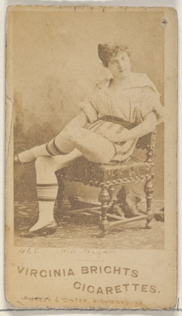 Card 465, Miss Mayall, from the Actors and Actresses series (N45, Type 5) for Virginia Brights Cigarettes by Allen & Ginter, photograph, 1885-1891
