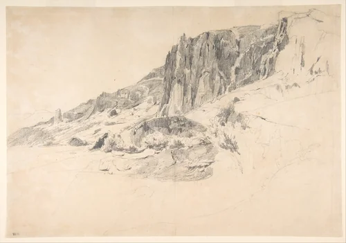 Cliffs of Malbec at Mont-Dore, the Auvergne by Théodore Rousseau, drawing, 1825-1835