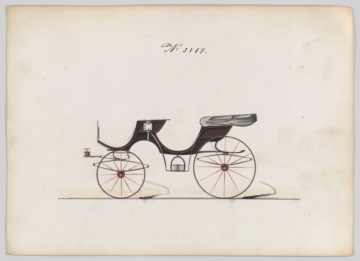 Design for 2 seat Cabriolet Phaeton, no. 3119 by Brewster & Co., drawing, 1875