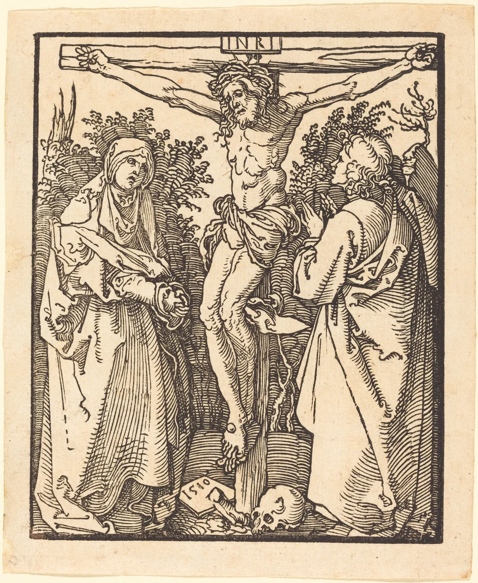Christ on the Cross with Mary and Saint John by Albrecht Dürer, print, 1510