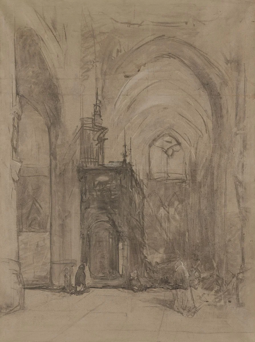 Gezicht op het oxaal van de St Janskerk te 's-Hertogenbosch by Johannes Bosboom, drawing, 1827-1891