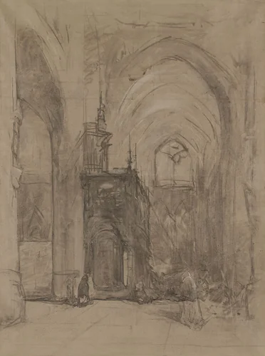 Gezicht op het oxaal van de St Janskerk te 's-Hertogenbosch by Johannes Bosboom, drawing, 1827-1891