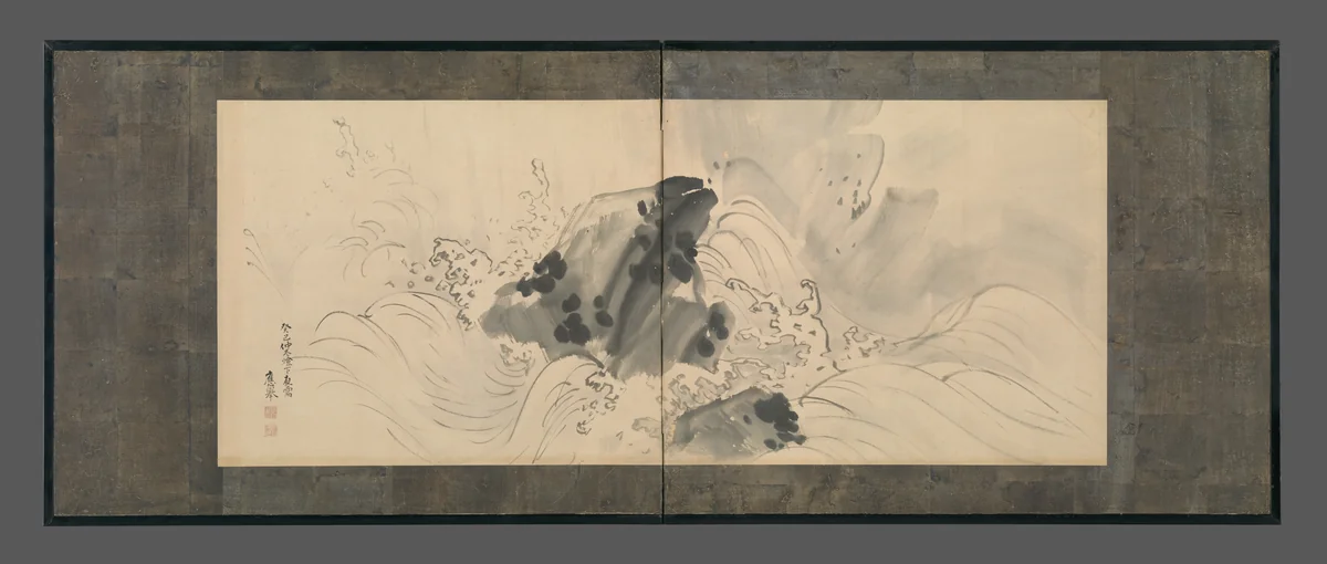 Rock and Waves by Maruyama Ōkyo (円山応挙), painting, 1773