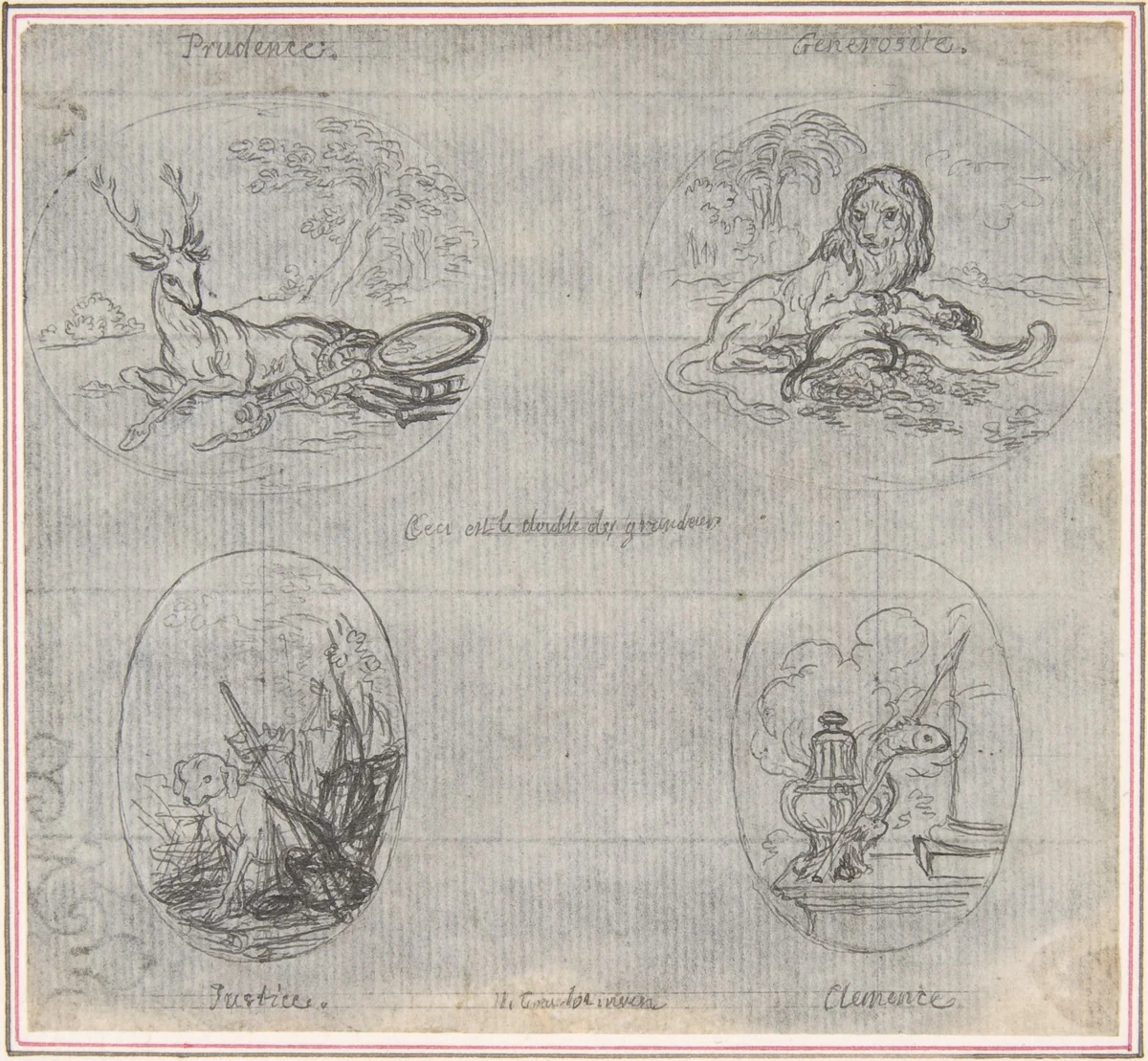 Four Small Allegories by Hubert François Gravelot, drawing, 1710-1773