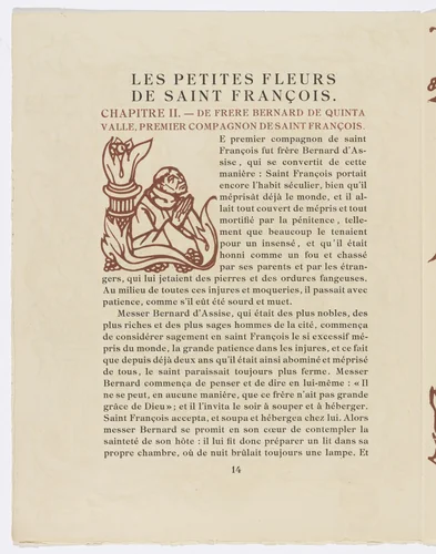 Pictorial initial (page 14) from Les Petites Fleurs de St. François (The Little Flowers of St. Francis) by Émile Bernard, illustrated book, 1928