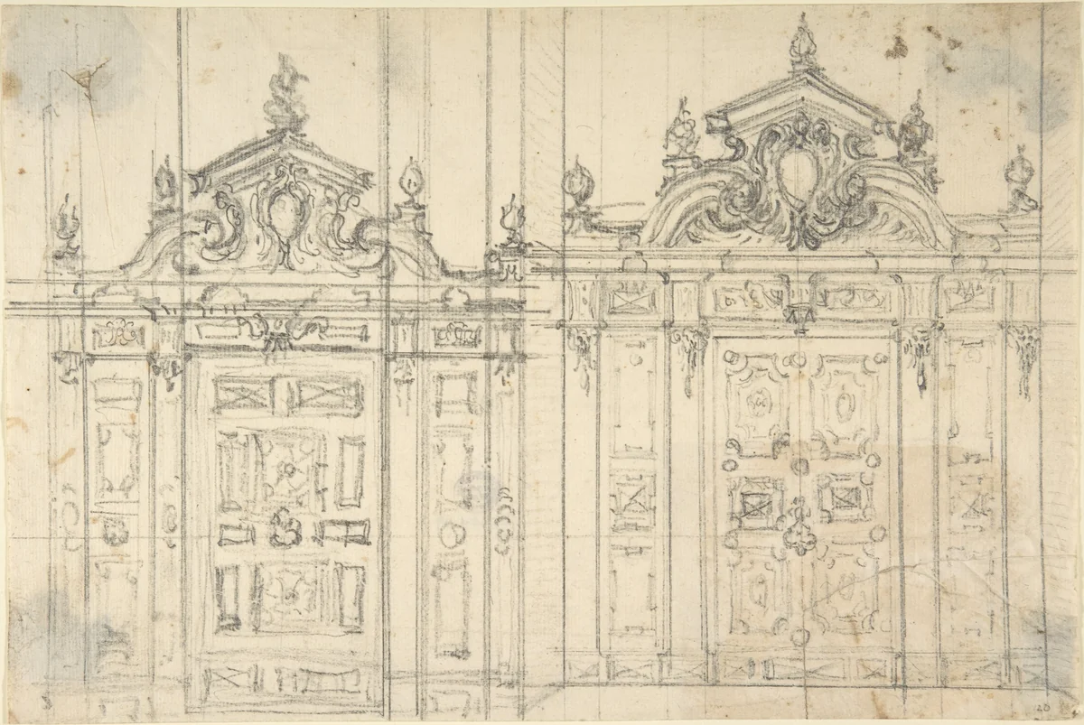 Design for a decoration of wall doors by anonymous, drawing, 1700-1780