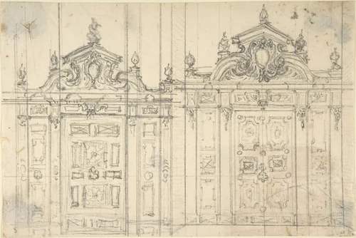 Design for a decoration of wall doors by anonymous, drawing, 1700-1780