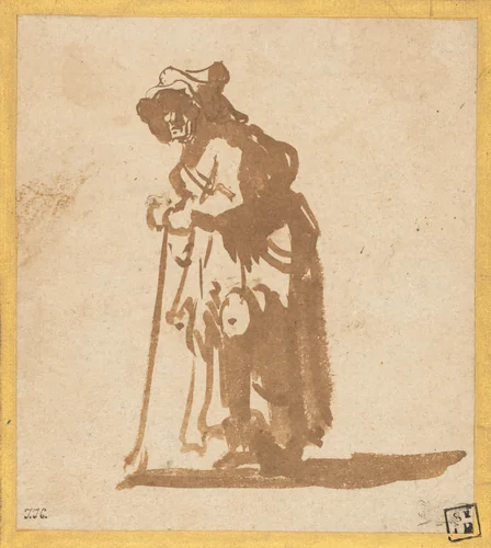 Beggar Woman Leaning on a Stick by Rembrandt van Rijn, drawing, 1628-1630