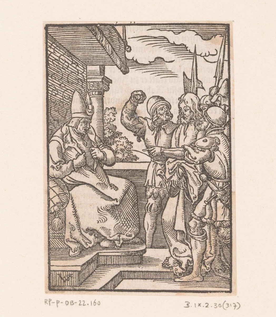 Christus voor Kajafas by Unknown, print, 1552