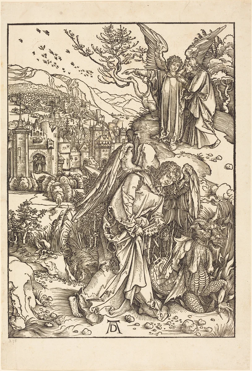 The Angel with the Key to the Bottomless Pit by Albrecht Dürer, print, 1498