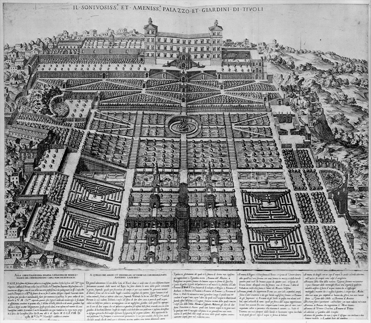 Tivoli Palace and Gardens, from "Speculum Romanae Magnificentiae" by Etienne DuPérac, print, 1573