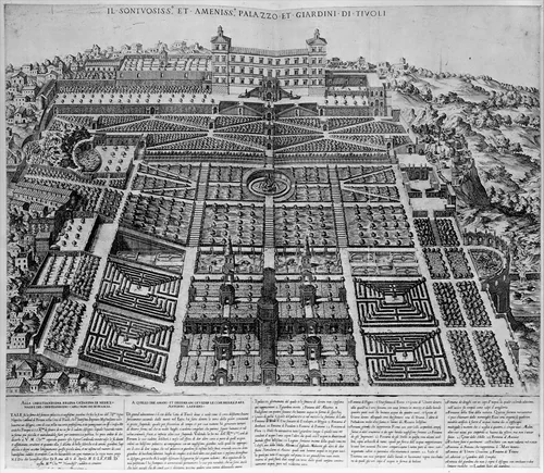 Tivoli Palace and Gardens, from "Speculum Romanae Magnificentiae" by Etienne DuPérac, print, 1573