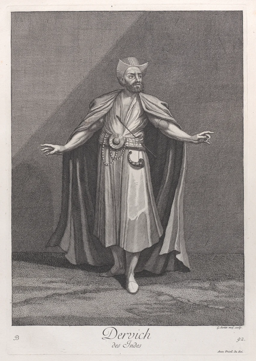 Dervich, des Indes, plate 92 from "Recueil de cent estampes représentent differentes nations du Levant" by Jean Baptiste Vanmour, print, 1714-1715
