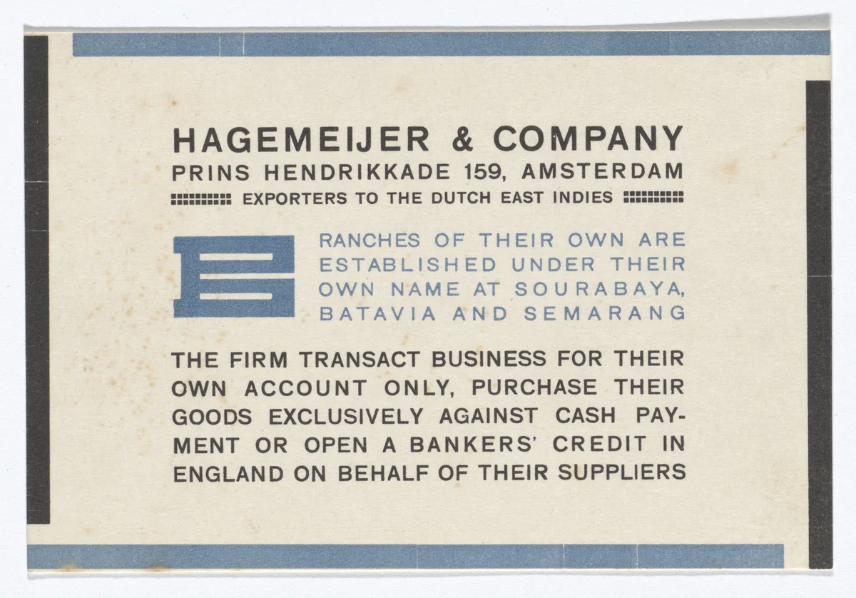Hagemeijer & Co. advertising card by Theo van Doesburg, design, 1919