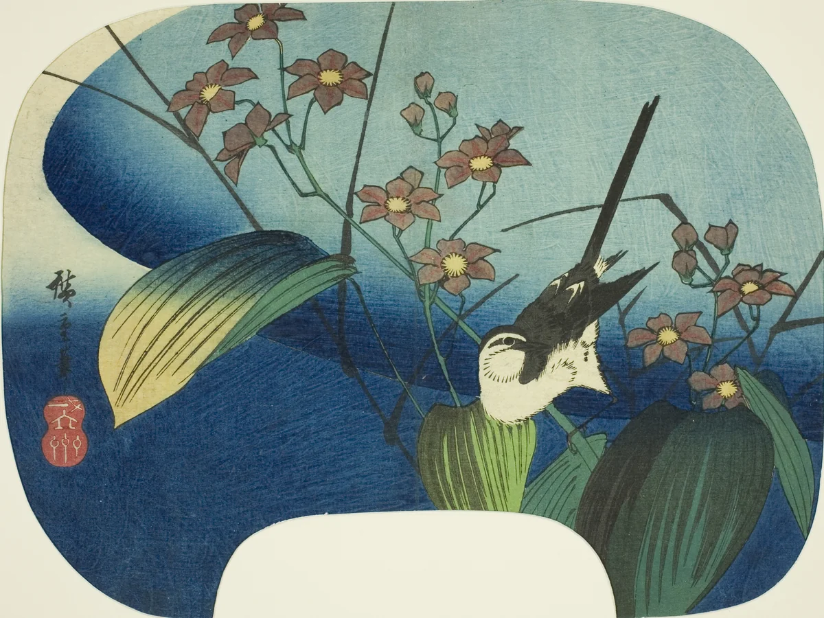 Wagtail and monochoria by Utagawa Hiroshige (歌川広重), print