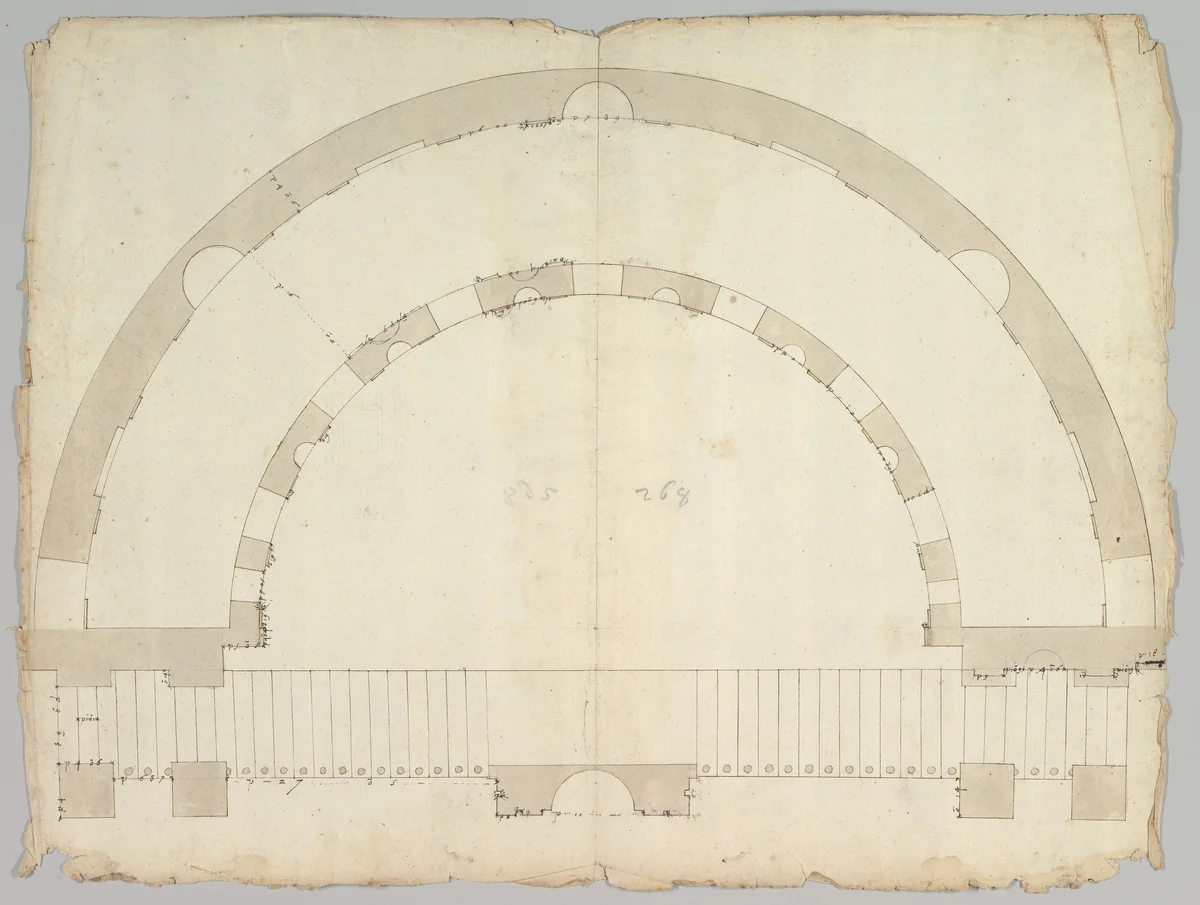 Cortile del Belvedere, Upper Courtyard, stair, plan (recto) blank (verso) by anonymous, drawing, 1500-1560