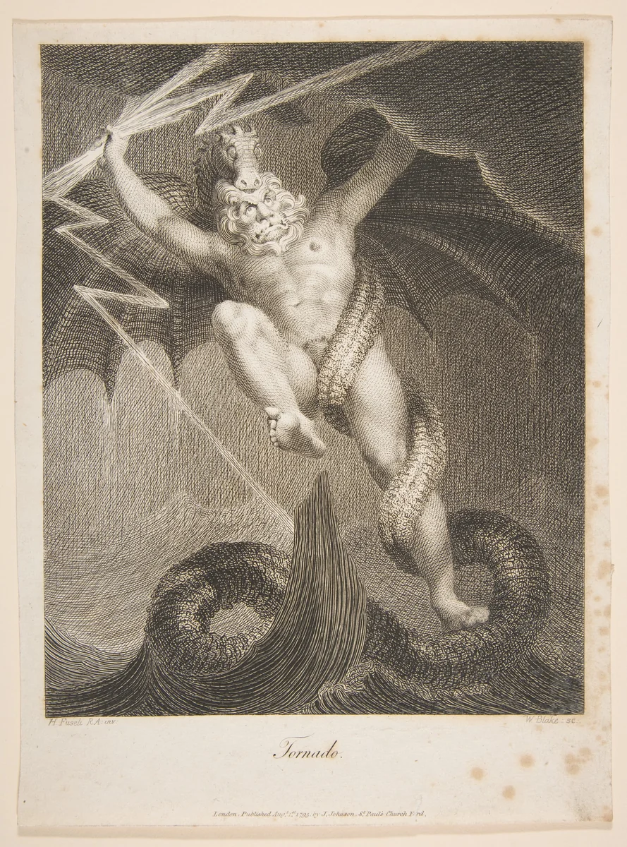 Tornado–Zeus Battling Typhon, from Erasmus Darwin's "The Botanic Garden" by William Blake, print, 1795