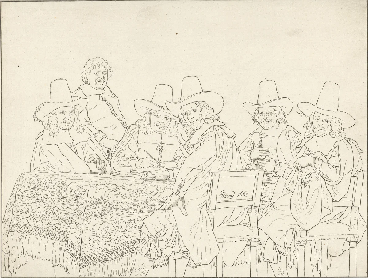 Regenten van het weeshuis te Haarlem by Cornelis Ploos van Amstel, print, 1777-1786