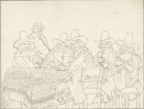 Regenten van het weeshuis te Haarlem by Cornelis Ploos van Amstel, print, 1777-1786