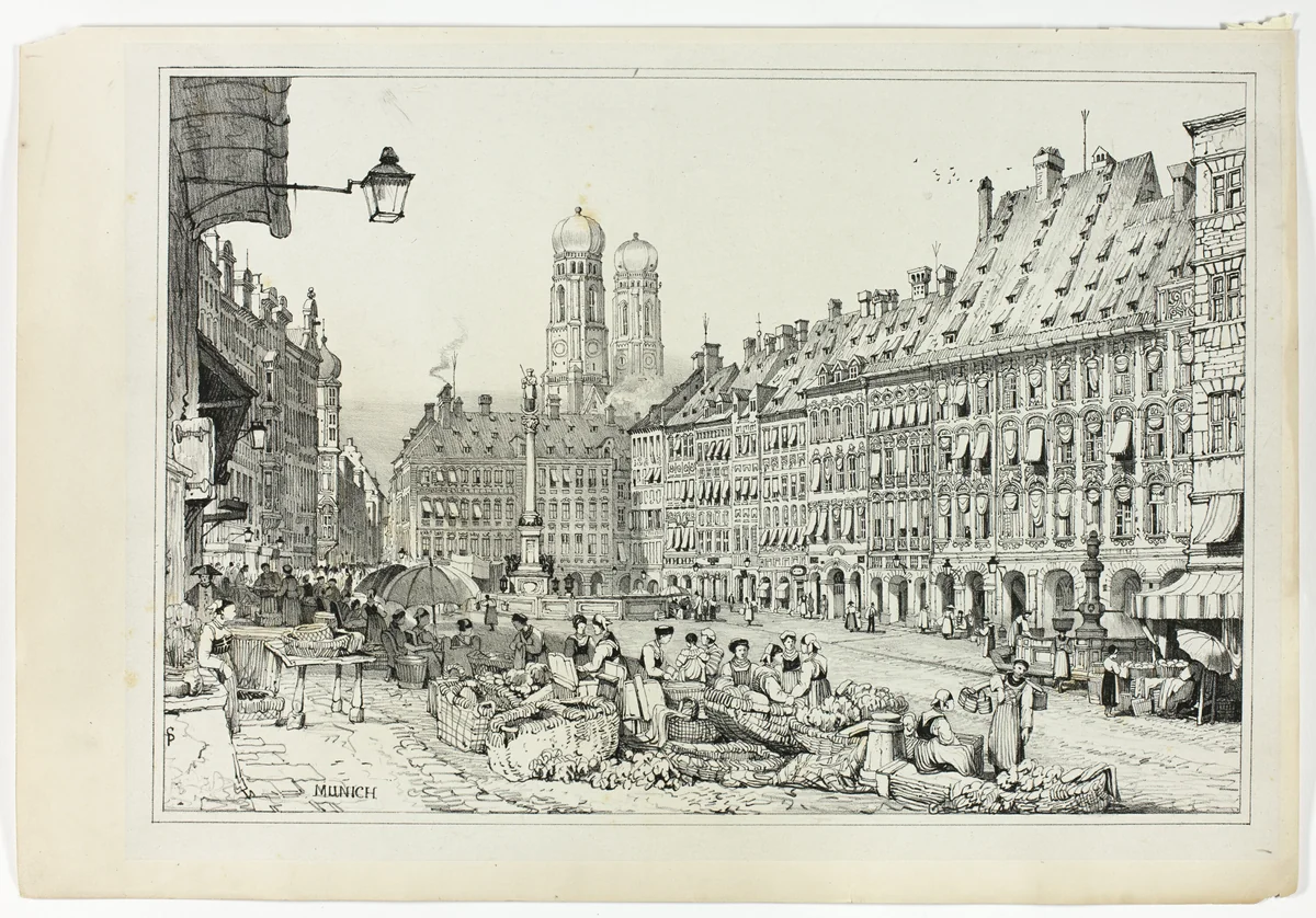 Munich, from Facsimiles of Sketches made in Flanders and Germany by Samuel Prout, print, 1833