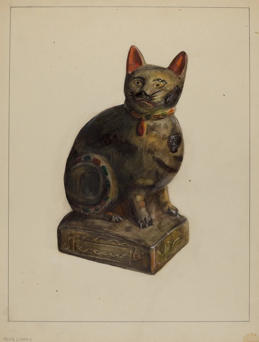 Pa. German Chalkware Cat by Mina Lowry, index of american design, 1937