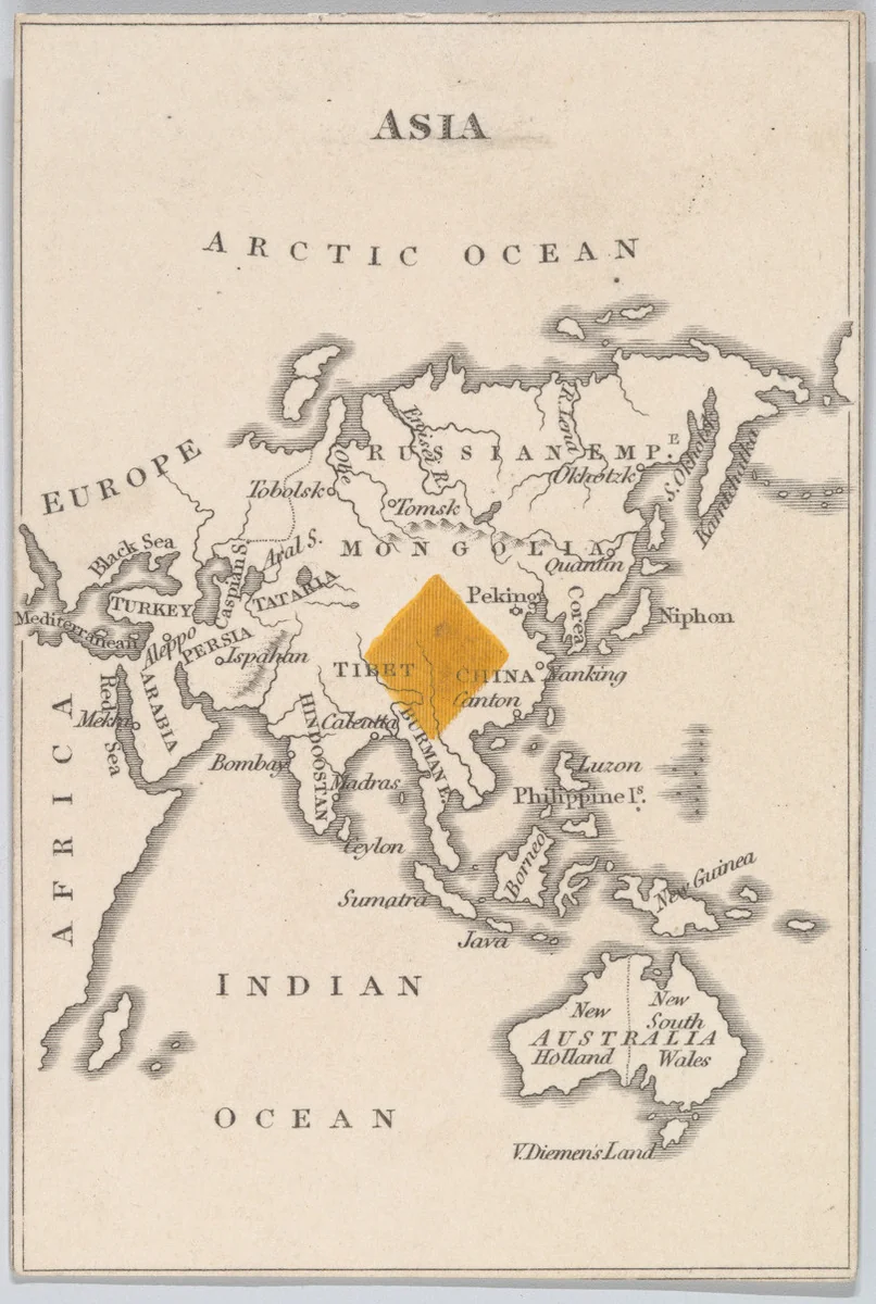 Asia, from "Court Game of Geography" by William and Henry Rock, print, 1838-1855