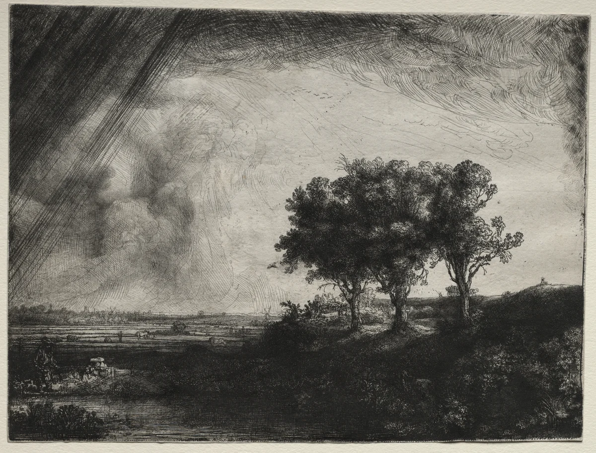 The Three Trees by Rembrandt van Rijn, print, 1643