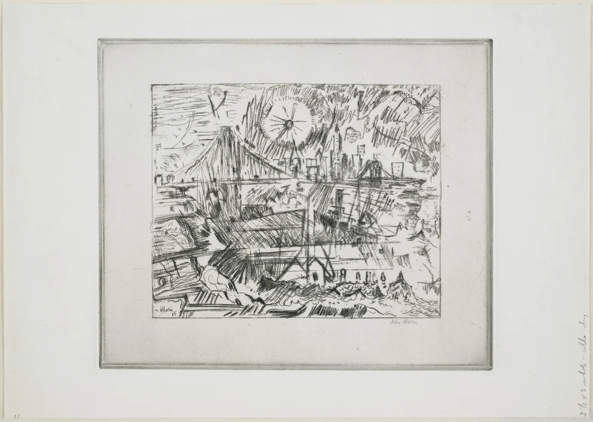 Brooklyn Bridge from Brooklyn (The Sun) by John Marin, print, 1915